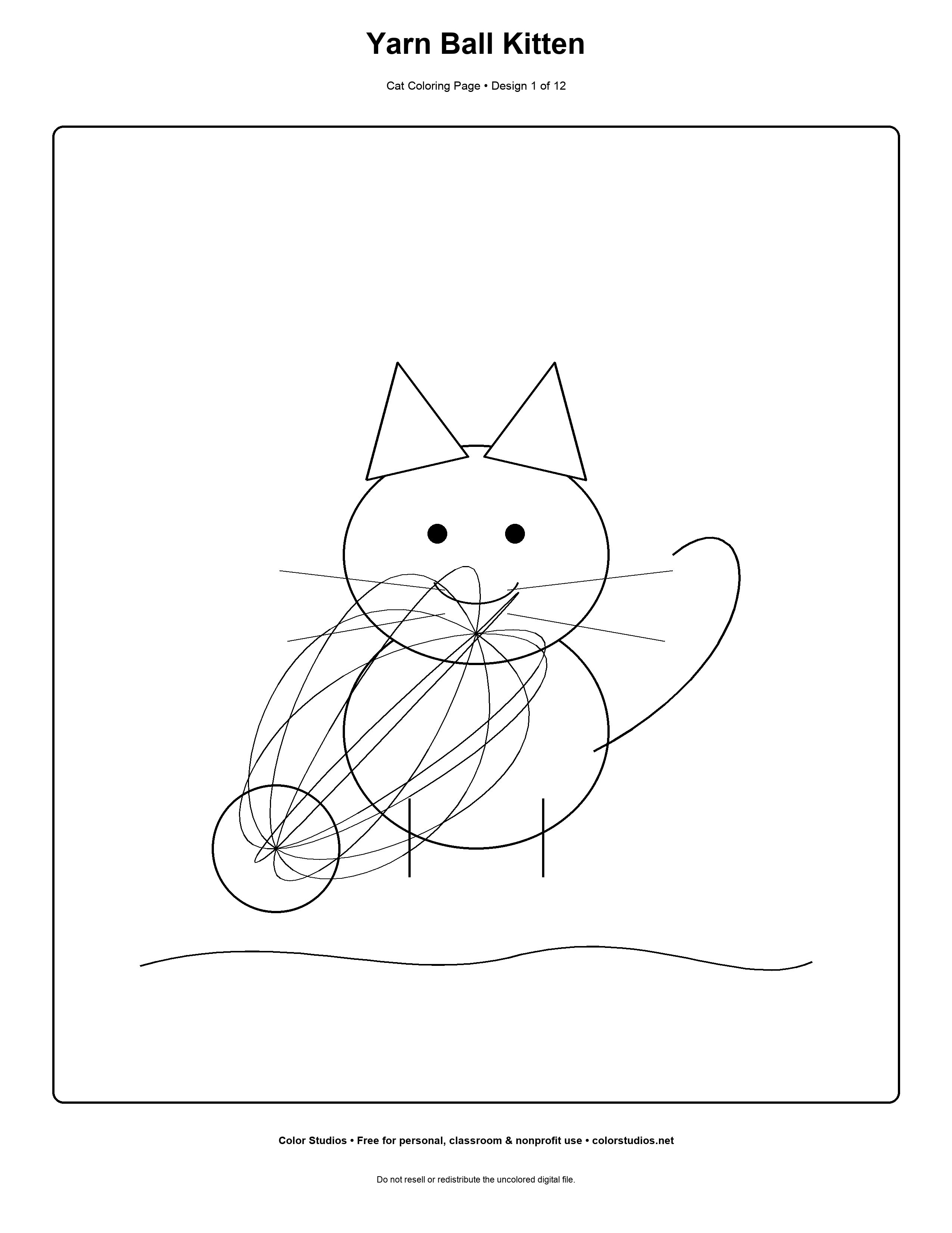 Preview of an original cat coloring page