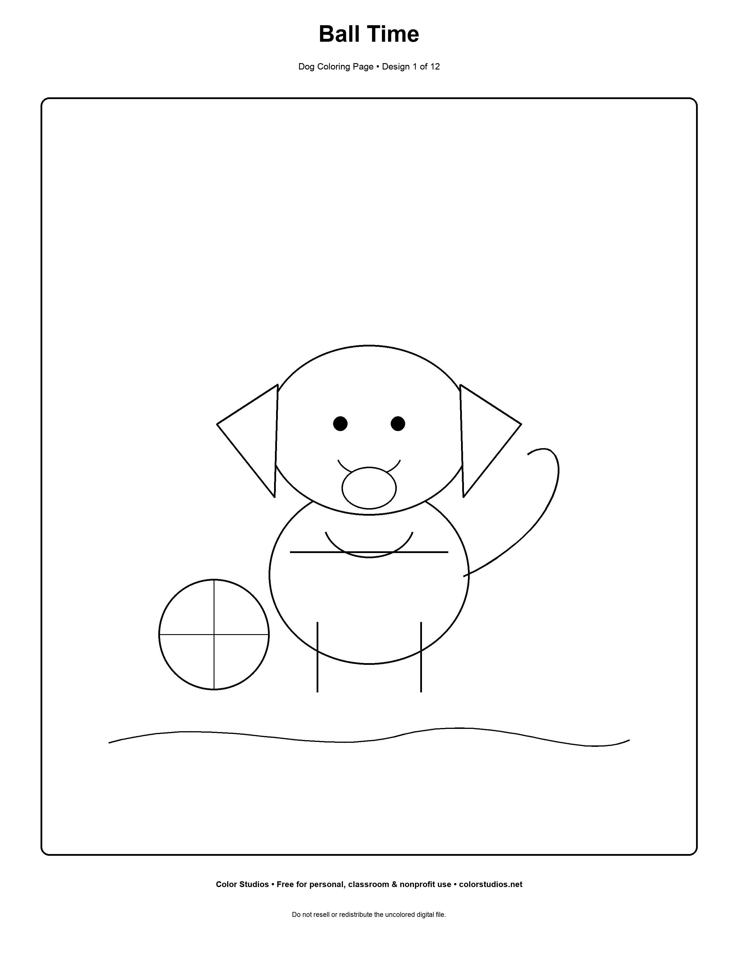 Preview of an original dog coloring page