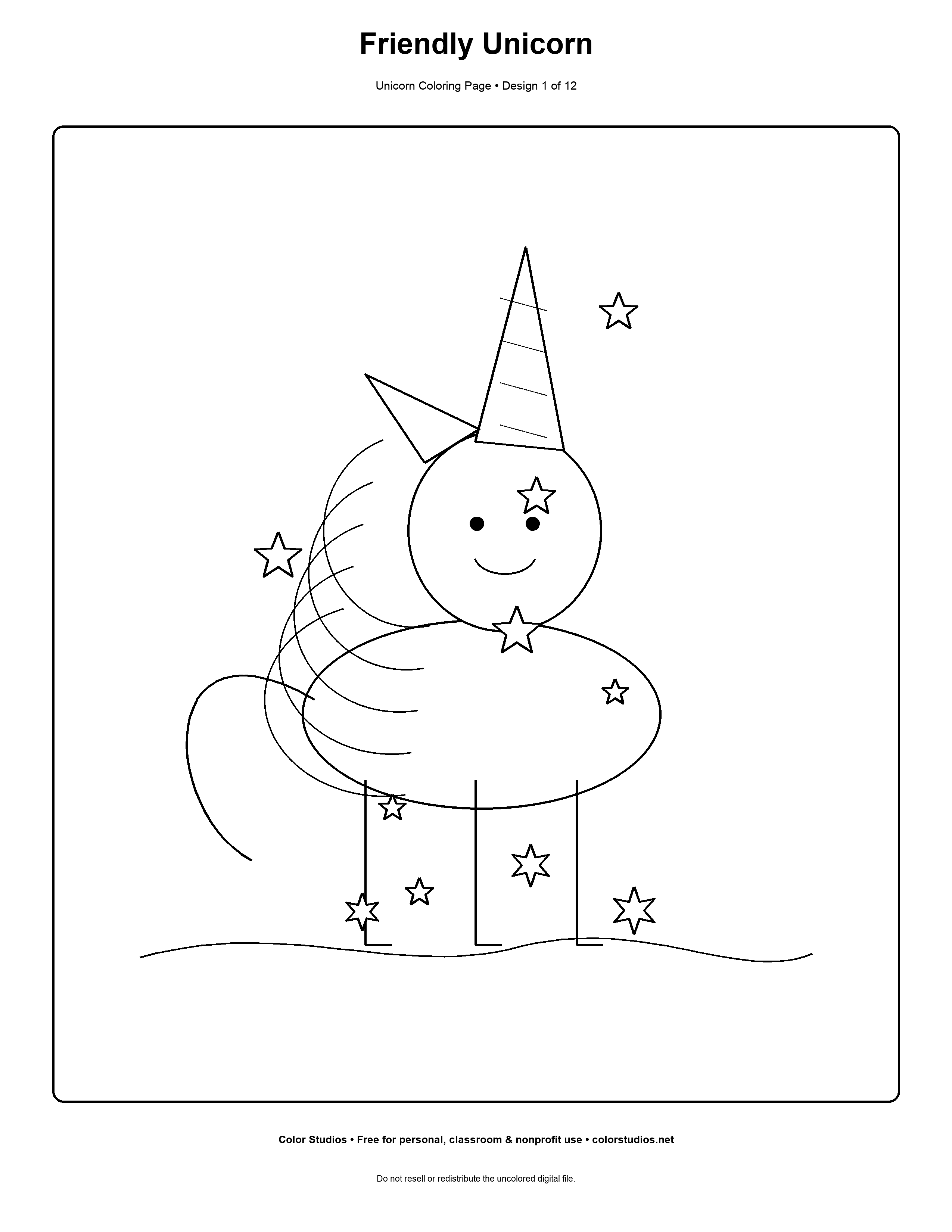 Preview of an original unicorn coloring page