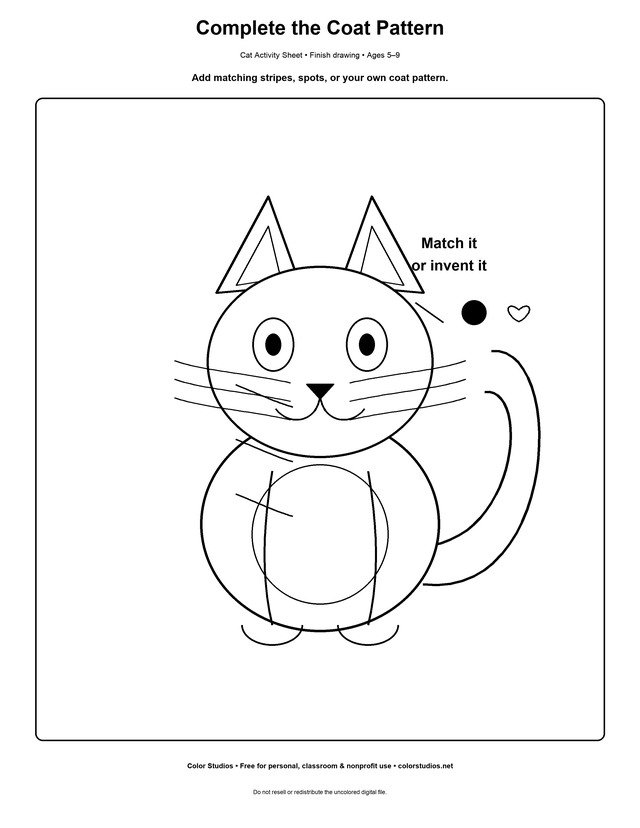 Complete the cat coat pattern printable creative worksheet