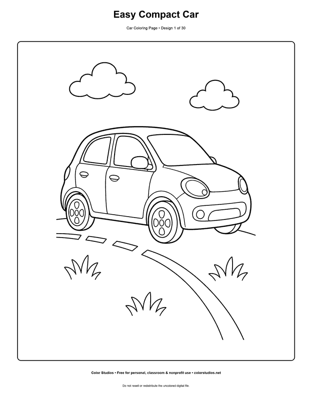Easy Compact Car printable car coloring page.
