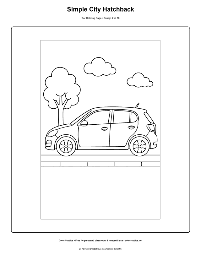 Simple City Hatchback printable car coloring page.