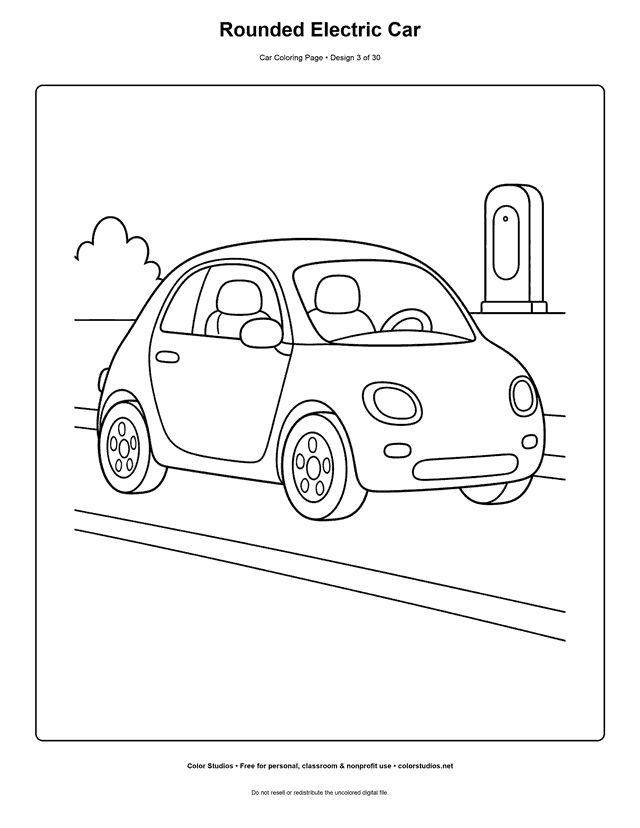 Rounded Electric Car printable car coloring page.