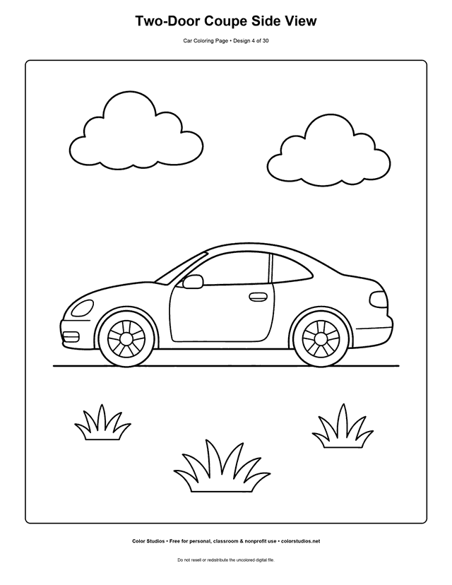 Two-Door Coupe Side View printable car coloring page.