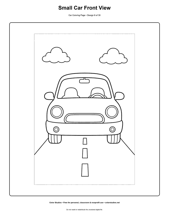 Small Car Front View printable car coloring page.