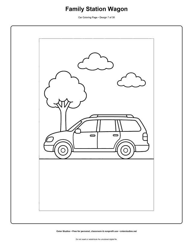 Family Station Wagon printable car coloring page.