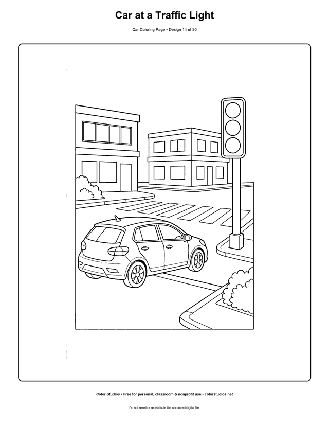 Car at a Traffic Light printable car coloring page.