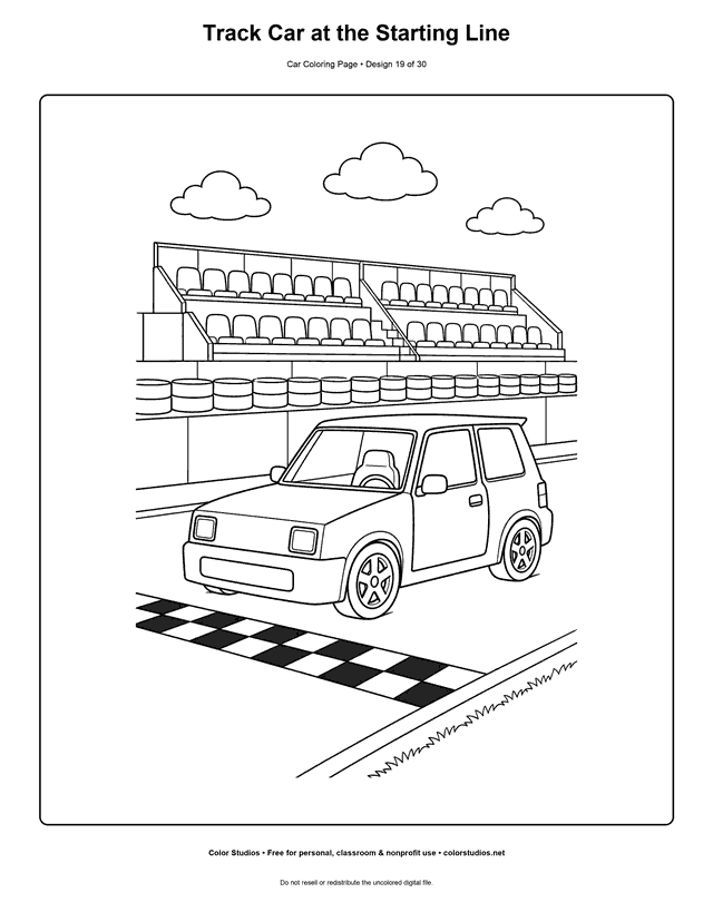 Track Car at the Starting Line printable car coloring page.