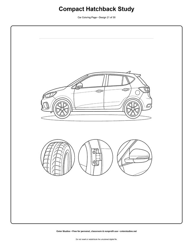 Compact Hatchback Study printable car coloring page.