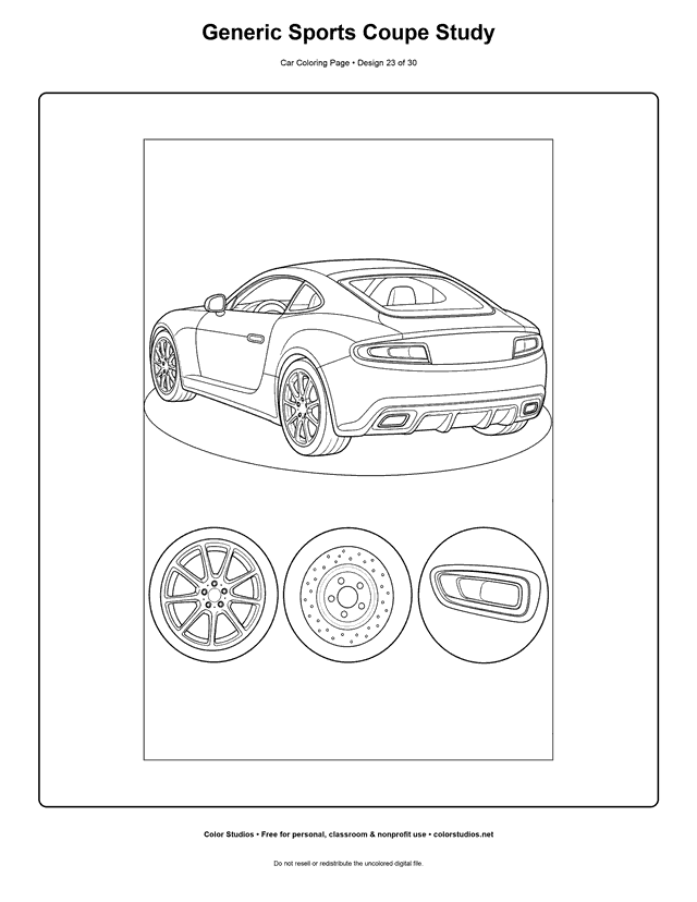 Generic Sports Coupe Study printable car coloring page.
