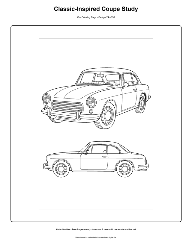 Classic-Inspired Coupe Study printable car coloring page.
