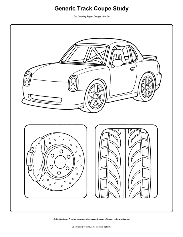 Generic Track Coupe Study printable car coloring page.