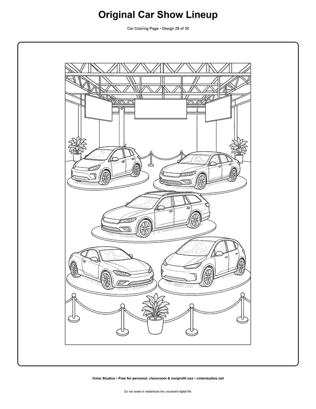 Original Car Show Lineup printable car coloring page.