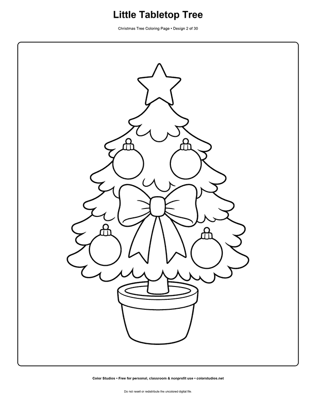 Little potted tabletop Christmas tree coloring page.