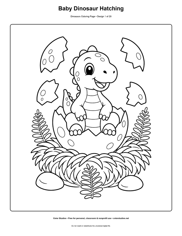 Preview of an original dinosaur coloring page