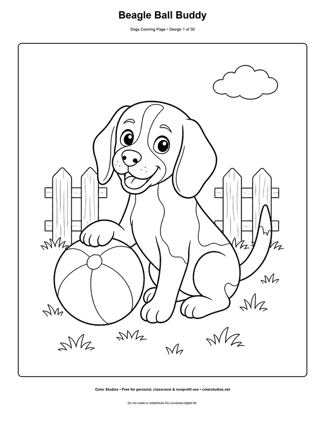 Preview of an original dog coloring page