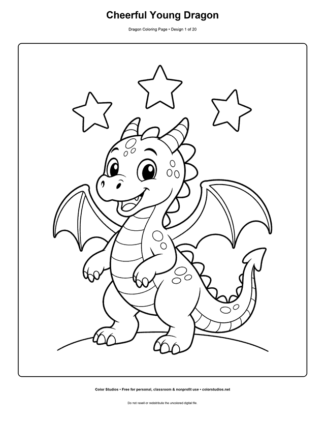 Preview of an original dragon coloring page
