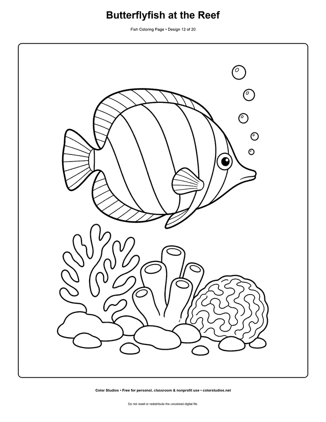 Butterflyfish at the Reef printable fish coloring page for kids.