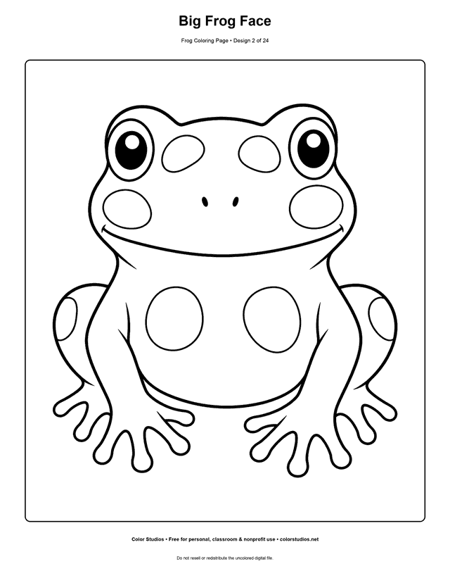 Big Frog Face free printable frog coloring page.