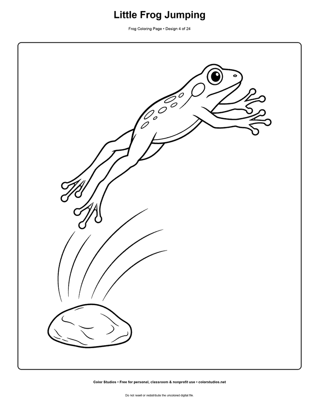 Little Frog Jumping free printable frog coloring page.
