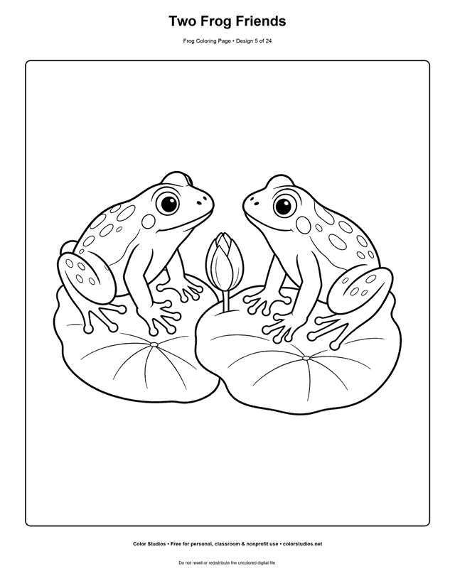 Two Frog Friends free printable frog coloring page.