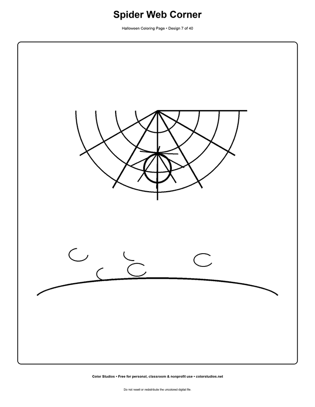 Easy spider web corner with one friendly spider coloring page.