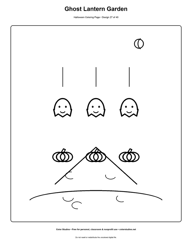Ghost lantern garden path Halloween coloring page.