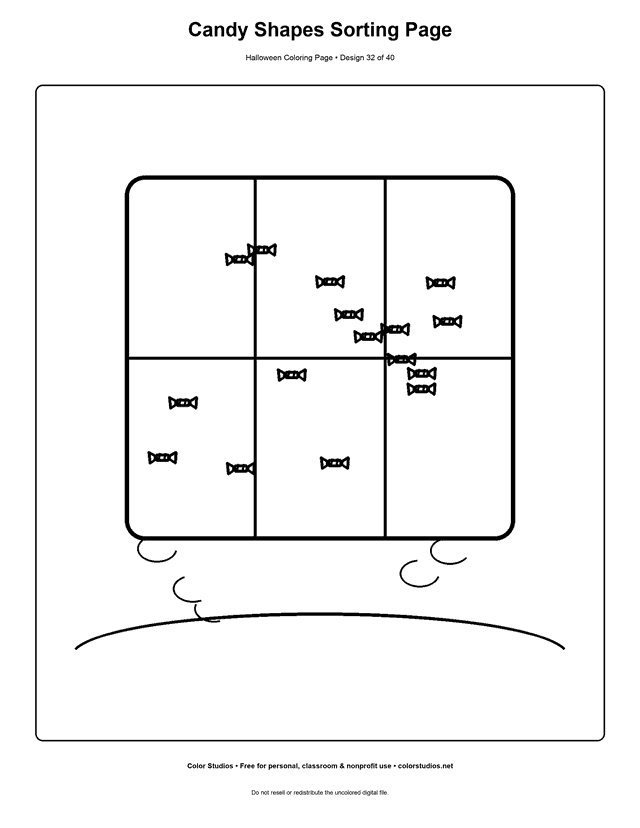 Tray of different Halloween candy shapes coloring page.