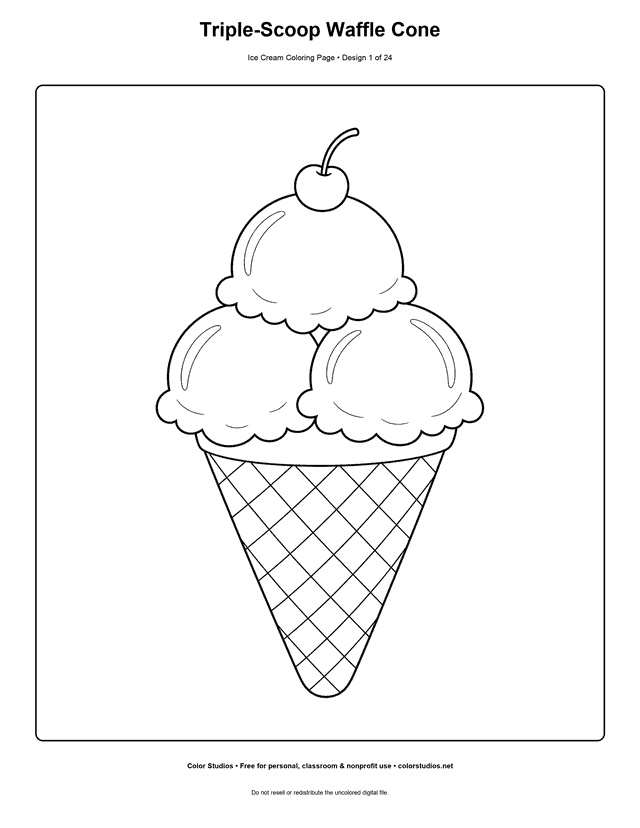 Triple-Scoop Waffle Cone free printable ice cream coloring page.