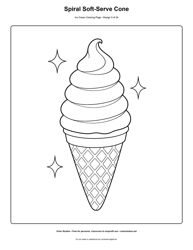 Spiral Soft-Serve Cone free printable ice cream coloring page.