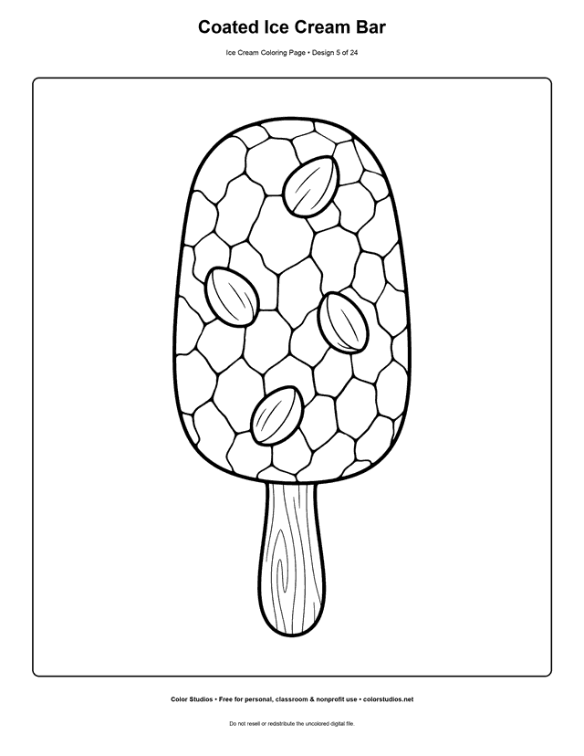 Coated Ice Cream Bar free printable ice cream coloring page.