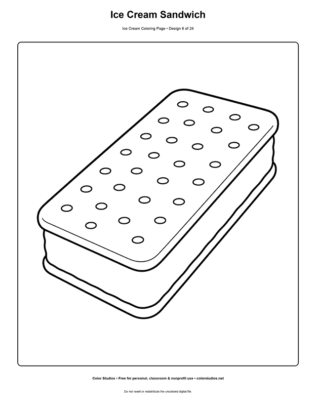 Ice Cream Sandwich free printable ice cream coloring page.