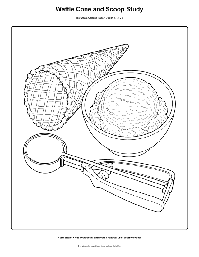 Waffle Cone and Scoop Study free printable ice cream coloring page.
