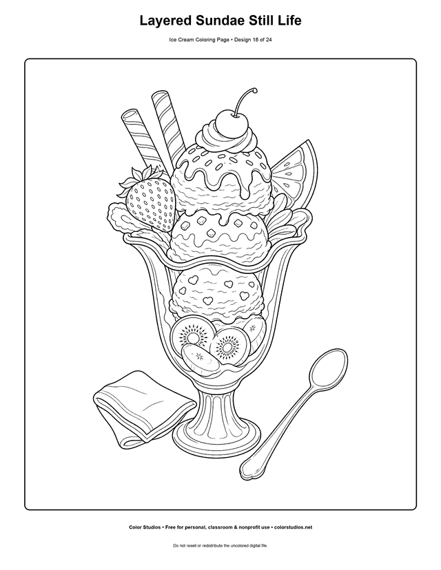Layered Sundae Still Life free printable ice cream coloring page.