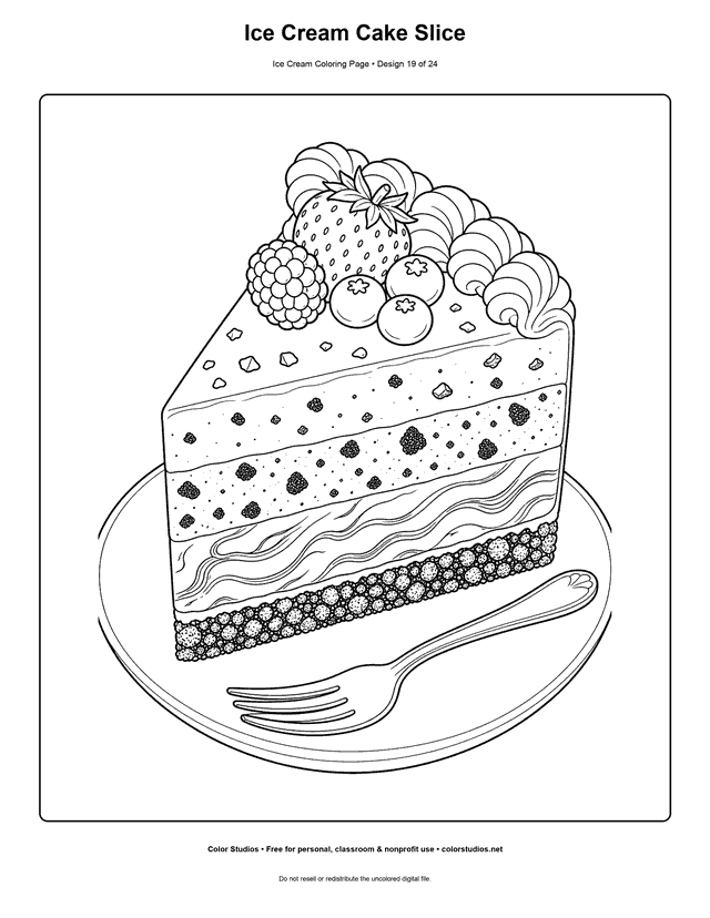 Ice Cream Cake Slice free printable ice cream coloring page.