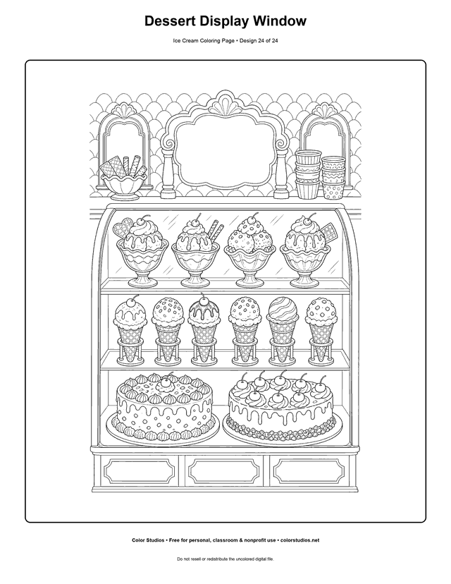Dessert Display Window free printable ice cream coloring page.