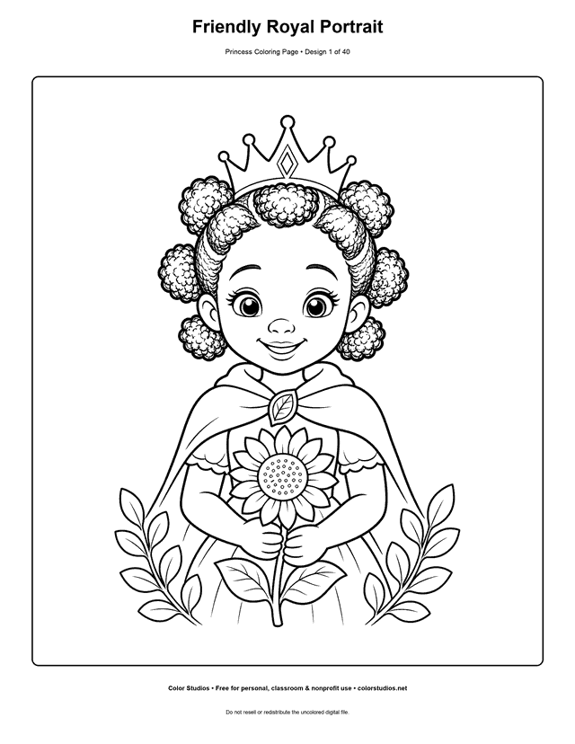 Preview of an original princess coloring page