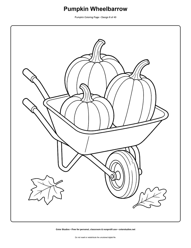 Pumpkin Wheelbarrow free printable pumpkin coloring page.