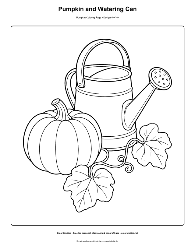 Pumpkin and Watering Can free printable pumpkin coloring page.