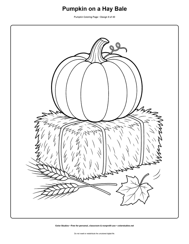 Pumpkin on a Hay Bale free printable pumpkin coloring page.