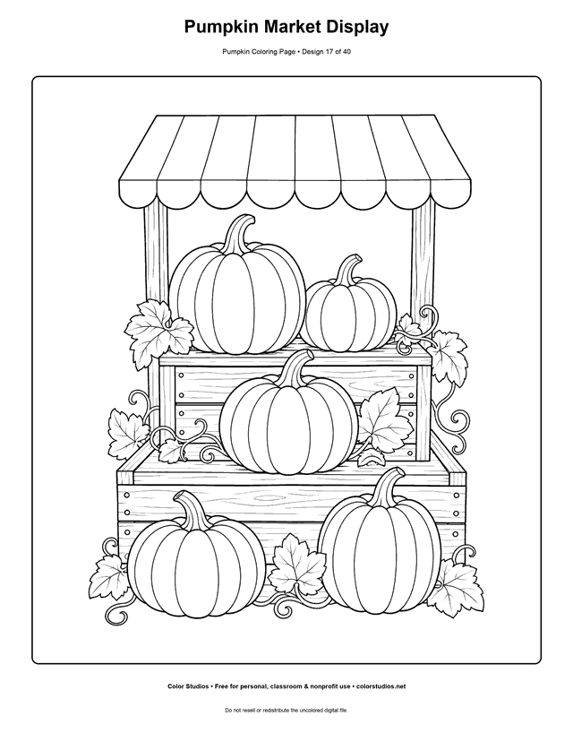 Pumpkin Market Display free printable pumpkin coloring page.