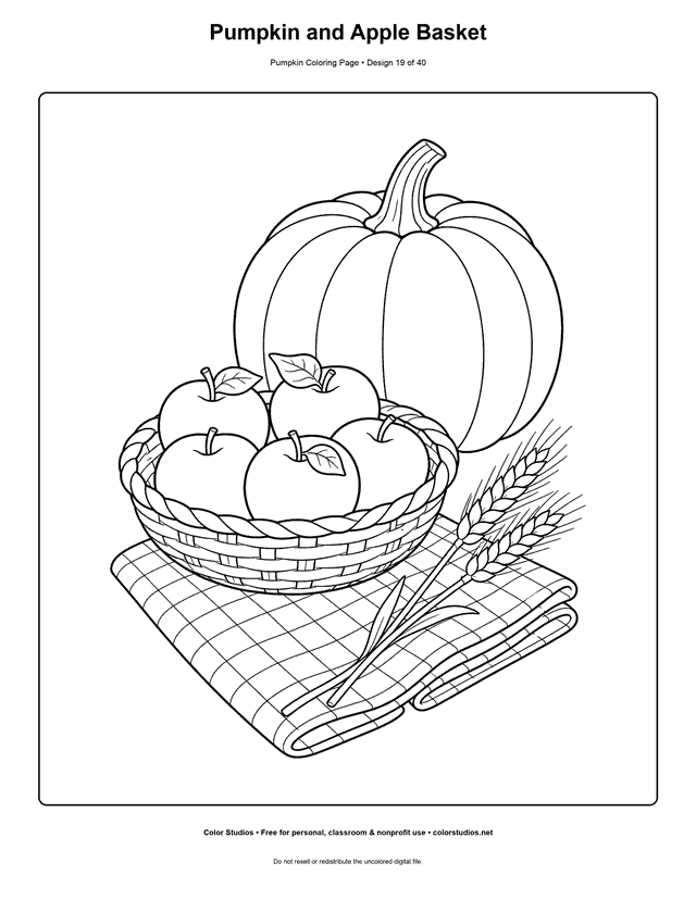 Pumpkin and Apple Basket free printable pumpkin coloring page.