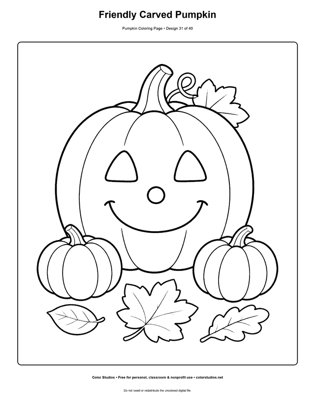 Friendly Carved Pumpkin free printable pumpkin coloring page.