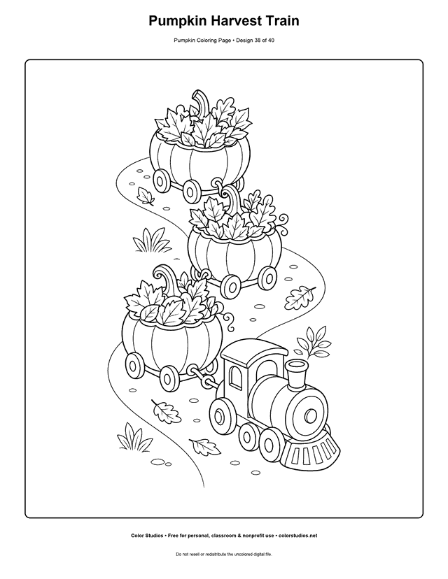Pumpkin Harvest Train free printable pumpkin coloring page.