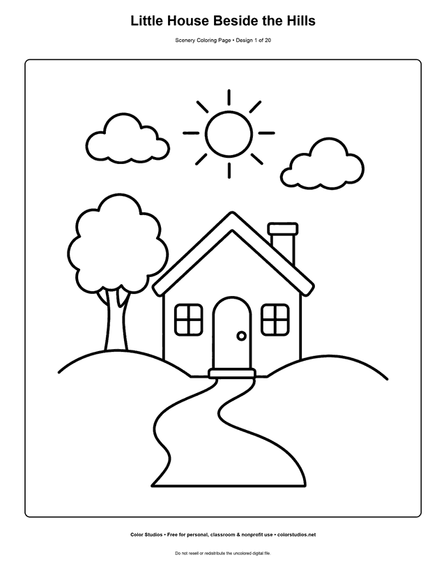 Preview of an original scenery coloring page