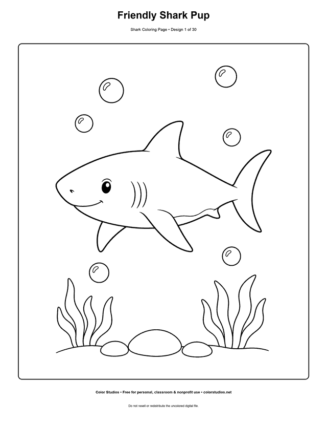 Preview of an original shark coloring page