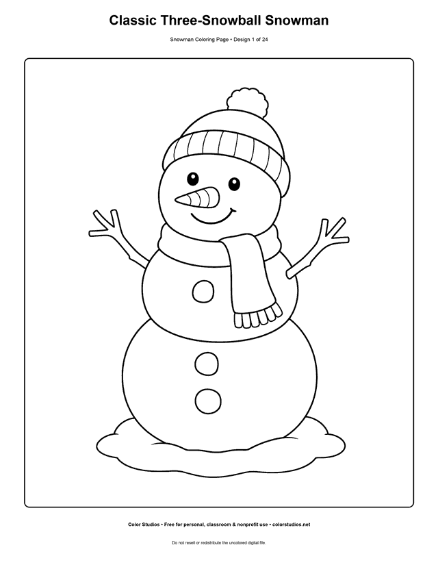 Preview of an original snowman coloring page