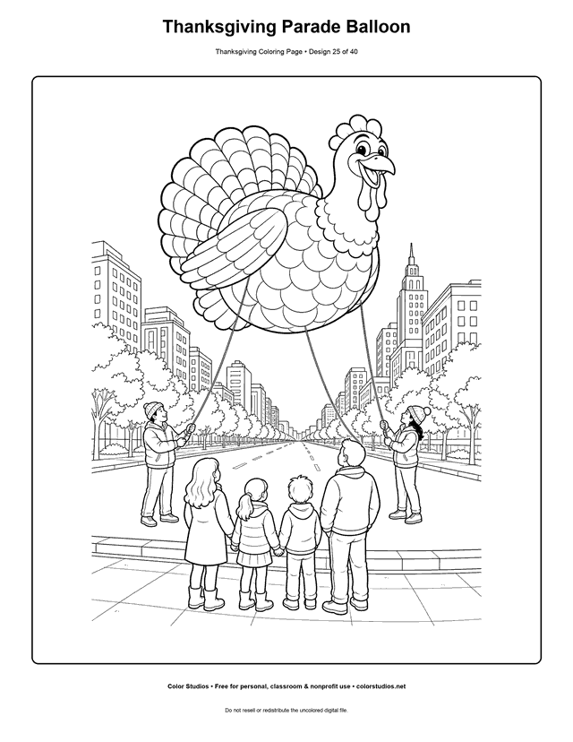 Original turkey balloon in a Thanksgiving parade coloring page.