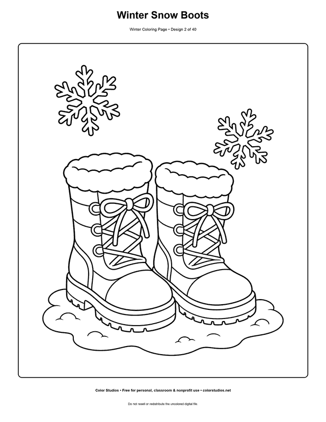 Winter Snow Boots free printable winter coloring page.