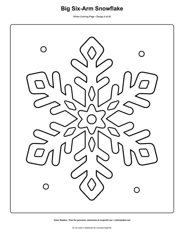 Big Six-Arm Snowflake free printable winter coloring page.